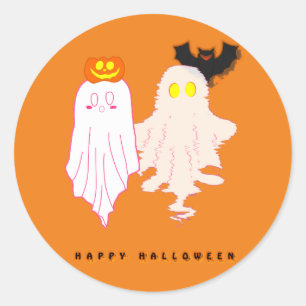 Redondo Adesivo de Halloween de Fantasmas Bebês Fofos