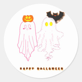 Redondo Adesivo de Halloween de Fantasmas Bebês Fofos