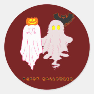 Redondo Adesivo de Halloween de Fantasmas Bebês Fofos