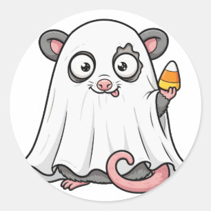 Redondo Adesivo de Halloween de Gambá Fantasma Fofo
