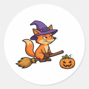 Redondo Adesivo de Halloween de Raposa Feiticeira Engraçad