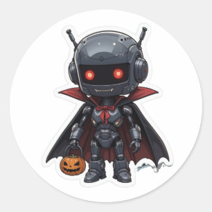 Redondo Adesivo de Halloween de Robô Vampiro Fofo Ficção C
