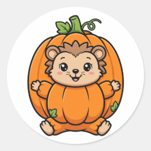 Redondo Adesivo de Halloween deouriço Cute Pumpkin