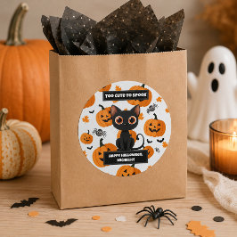 Redondo Adesivo de Halloween – Gato Preto Muito Fofo para