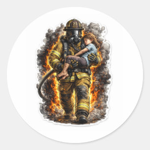 Redondo Adesivo de Herói de Resgate de Bombeiro Salvando C