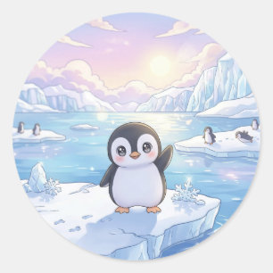 Redondo Adesivo de Iceberg de Pinguim Fofo