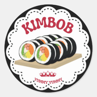 Redondo Adesivo de Ilustração de Kimbap K-Food