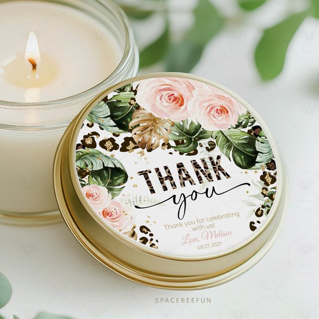 Redondo Adesivo de impressão Safari Leopardo (safari leopard print sticker, baby shower sticker, birthday sticker, animal print sticker, jungle th)