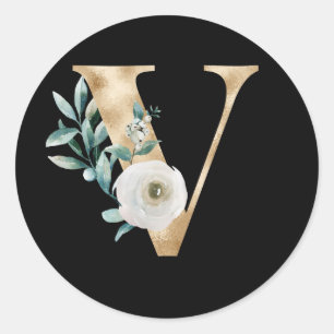 Redondo Adesivo de iniciais das férias de Inverno letra V