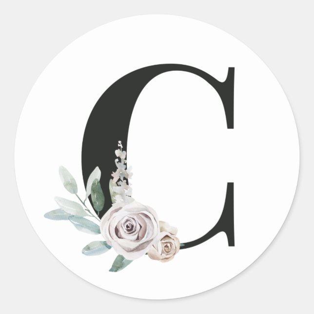 Redondo Adesivo de iniciais de férias de inverno letra C (Frente)