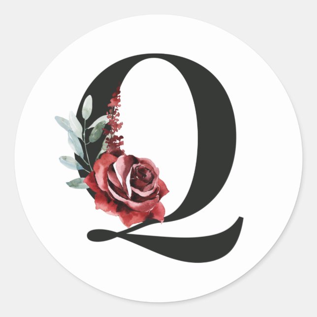 Redondo Adesivo de iniciais de férias de inverno letra Q (Frente)