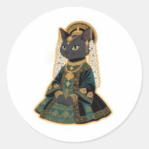 Redondo Adesivo de Joias de Templo Nupcial de Gato Cinza