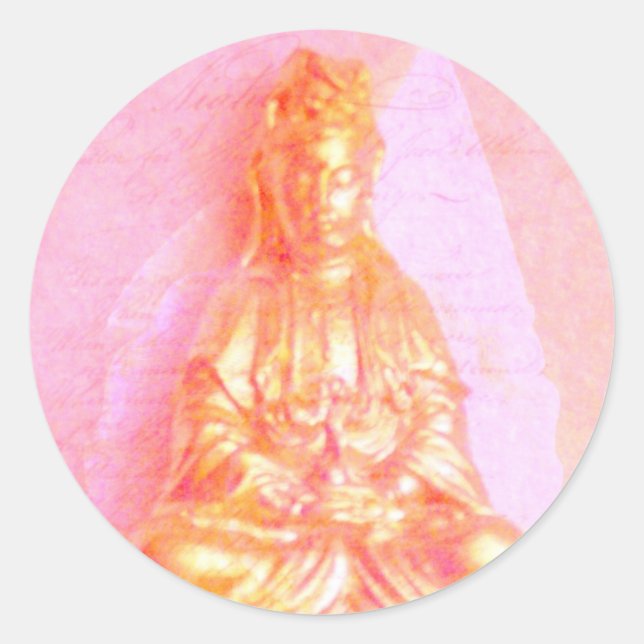 Redondo adesivo de Kwan Yin, Dourado rosa (Frente)