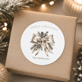 Redondo Adesivo de Laço de Natal Personalizado Elegante