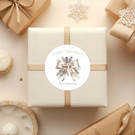 Redondo Adesivo de Laço de Natal Personalizado Elegante