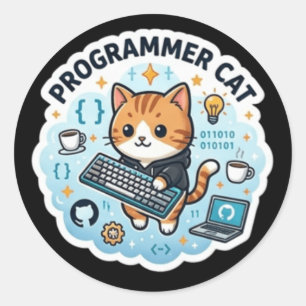 Redondo Adesivo de Laptop Gato Programador Fofo Engraçad