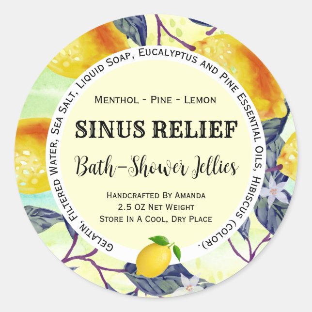 Redondo Adesivo de limões de produto de bath feitos à mão (Frente)