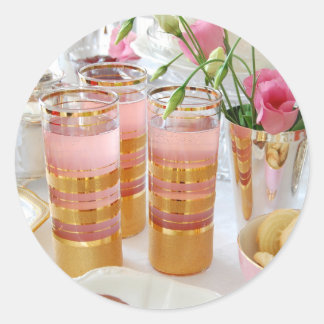 Redondo Adesivo de limonada cor-de-rosa com chá