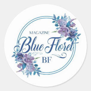 Redondo Adesivo de Logo Floral Azul Personalizado – Redond