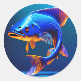 Redondo Adesivo de Logotipo de Peixe | Design Aquático Fof