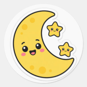 Redondo Adesivo de Lua Crescente e Estrelas Fofo - K Celes