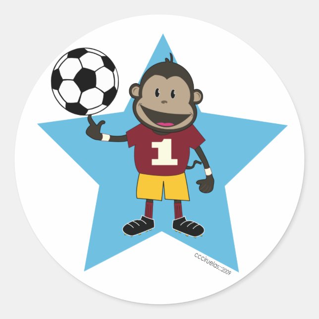 Redondo Adesivo de macaco de futebol (Frente)