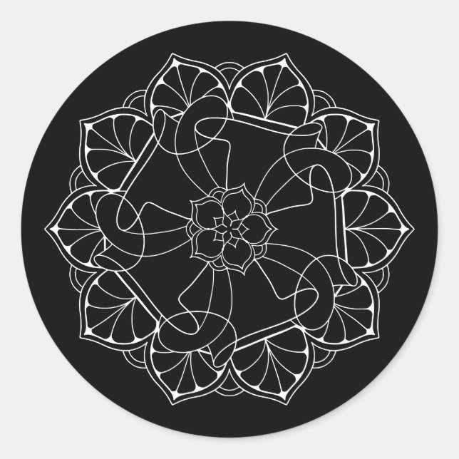 Redondo Adesivo de Mandala Branco e Preto (Frente)