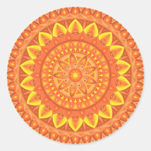Redondo Adesivo de Mandala Laranja Quente Boho Vibrante Es