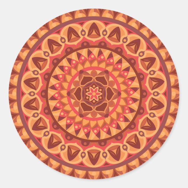 Redondo Adesivo de Mandala Marrom Terroso Boho Neutro (Frente)