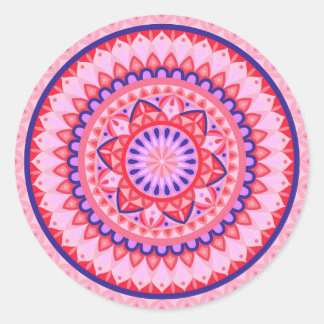 Redondo Adesivo de Mandala Rosa Boho com Padrão Geométrico