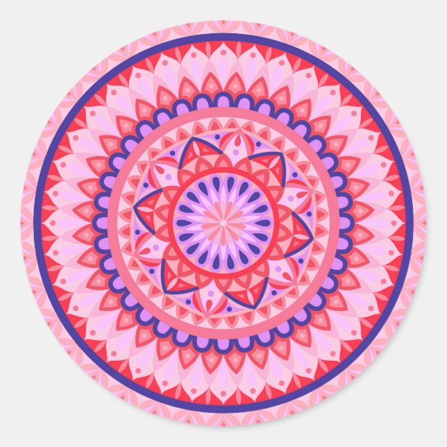 Redondo Adesivo de Mandala Rosa Boho com Padrão Geométrico (Frente)