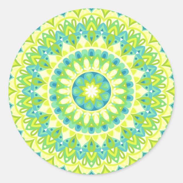 Redondo Adesivo de Mandala Verde Inspirado na Natureza Boh (Frente)
