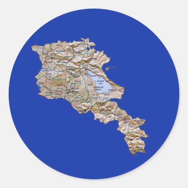 Redondo Adesivo de Mapa da Armênia (Frente)