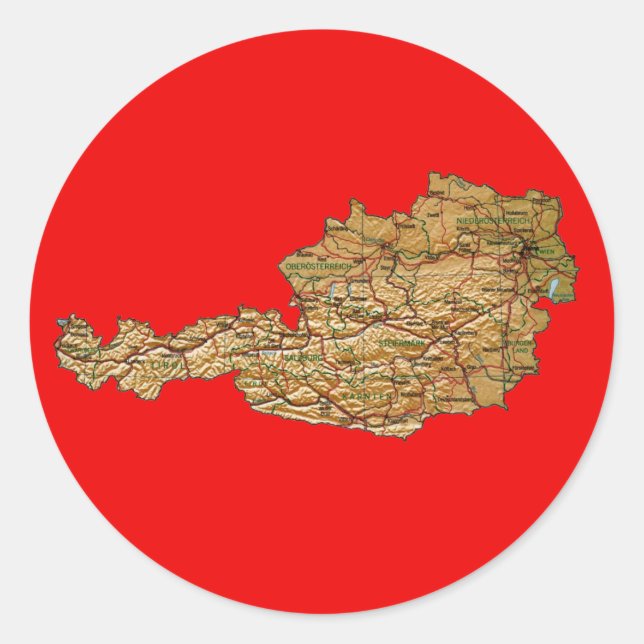 Redondo Adesivo de Mapa da Áustria (Frente)