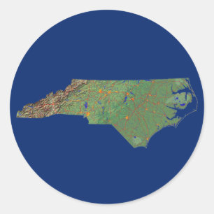 Redondo Adesivo de Mapa da Carolina do Norte
