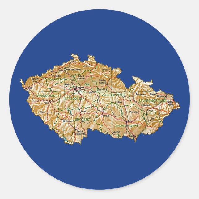 Redondo Adesivo de Mapa da Chéquia (Frente)
