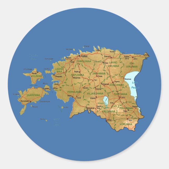 Redondo Adesivo de Mapa da Estônia (Frente)