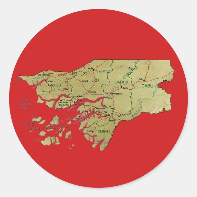Redondo Adesivo de Mapa da Guiné-Bissau (Frente)
