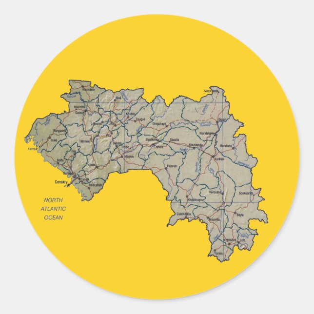 Redondo Adesivo de Mapa da Guiné-Conacri (Frente)