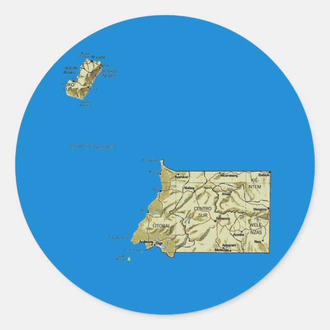 Redondo Adesivo de Mapa da Guiné Equatorial (Frente)