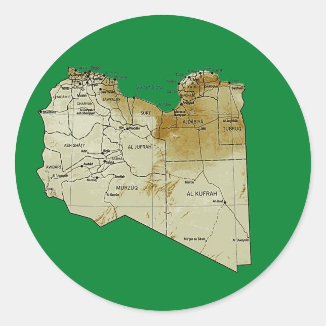 Redondo Adesivo de Mapa da Líbia (Frente)