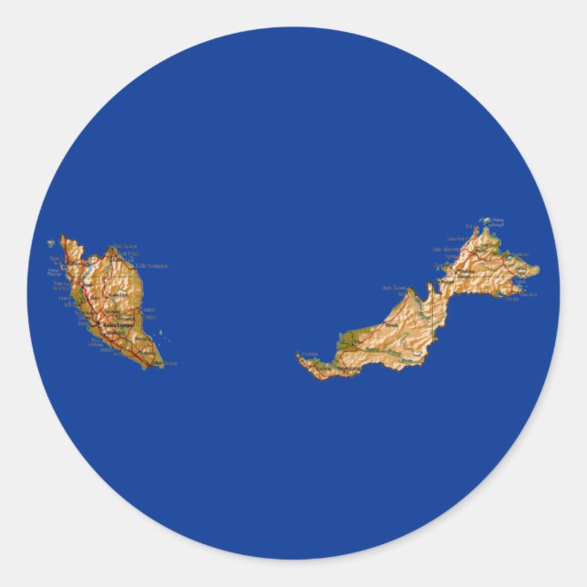 Redondo Adesivo de Mapa da Malásia (Frente)