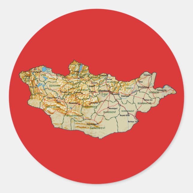 Redondo Adesivo de Mapa da Mongólia (Frente)