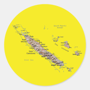 Redondo Adesivo de Mapa da Nova Caledônia