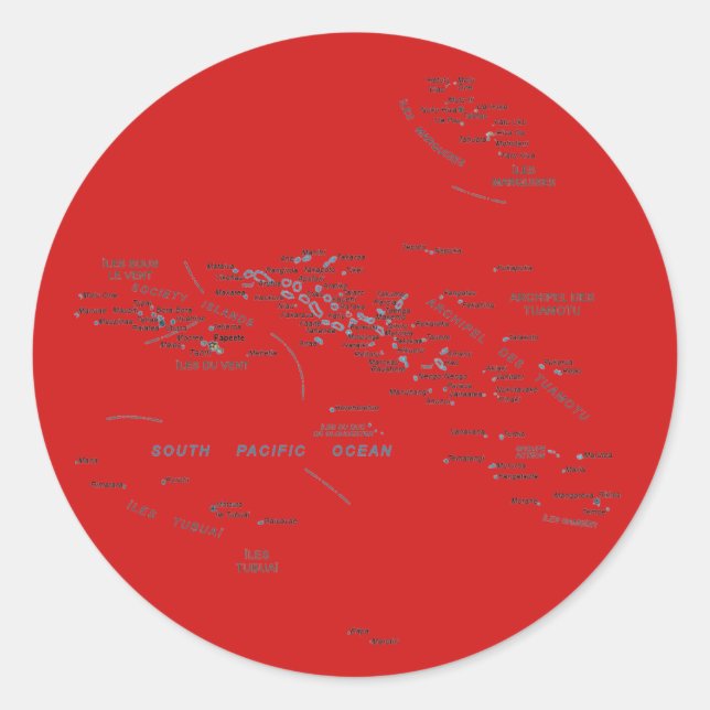 Redondo Adesivo de Mapa da Polinésia Francesa (Frente)
