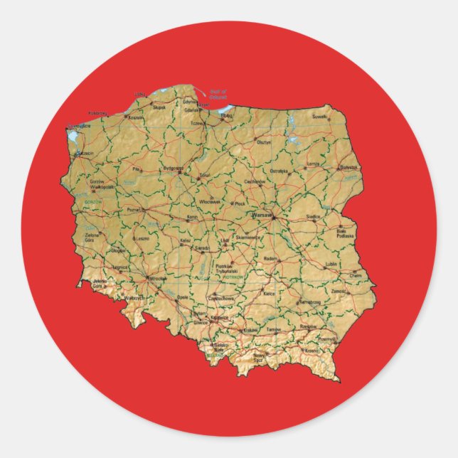 Redondo Adesivo de Mapa da Polônia (Frente)