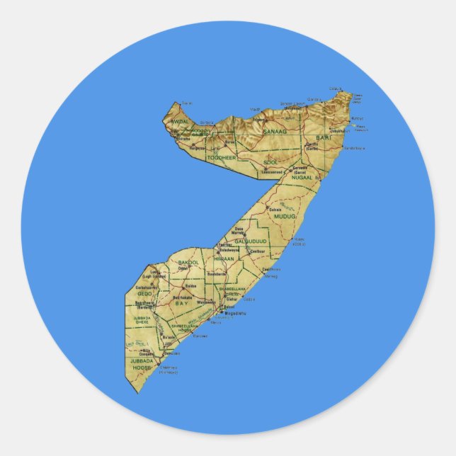 Redondo Adesivo de Mapa da Somália (Frente)