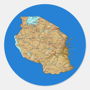 Redondo Adesivo de Mapa da Tanzânia