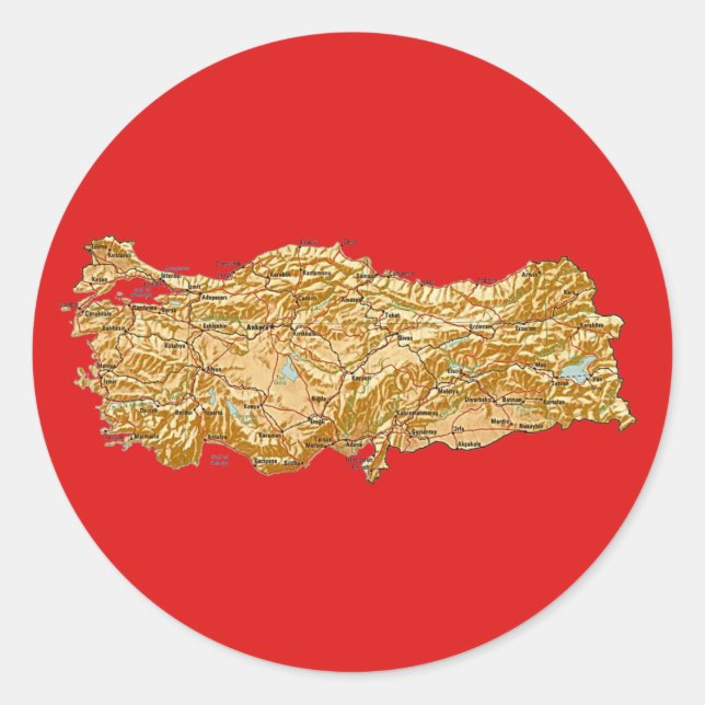 Redondo Adesivo de Mapa da Turquia (Frente)
