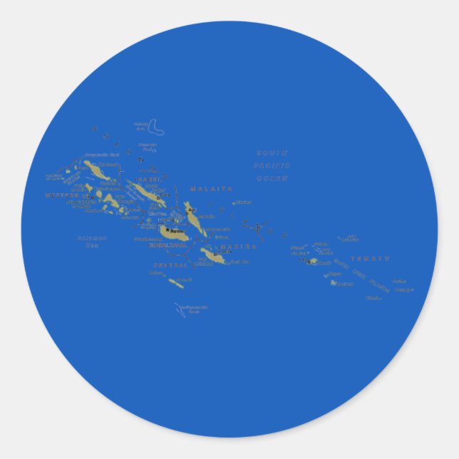 Redondo Adesivo de Mapa das Ilhas Salomão (Frente)